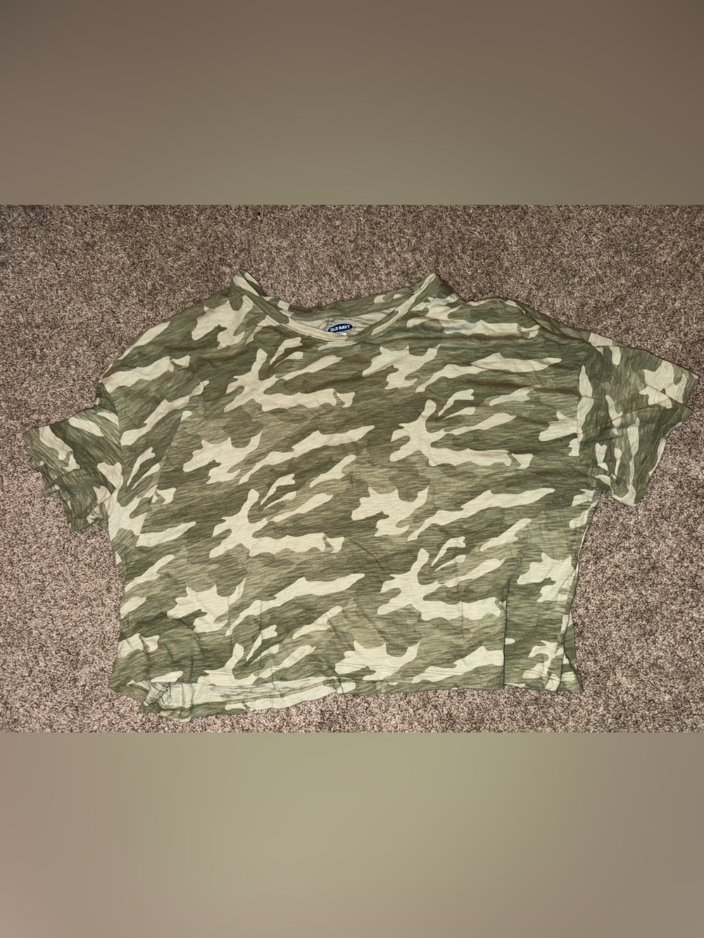 Old Navy Women's Camouflage Crop Top - Olive Green & Cream